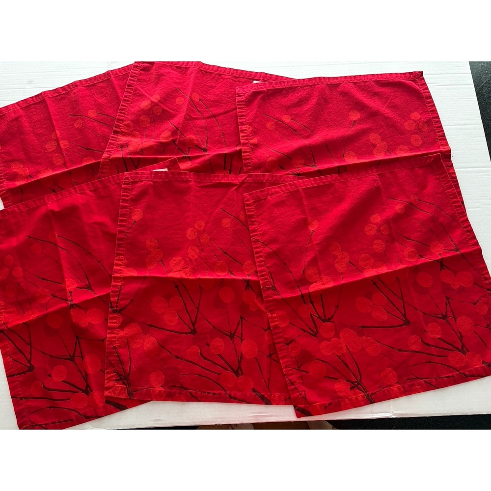 Marimekko Lumimarja Cloth Napkins Set of 6 Crate Barrel Red Cotton 21x21 Berry